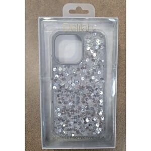Delilah iPhone 15/14 Protective Case Gray & Silver Sparkle Sequins Glam Bling